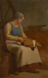 Frau beim Wollkämmen